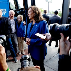 Democratic presidential candidate, U.S. Vice President Kamala Harris speaks to reporters outside of Primanti Bros. Restaurant on August 18, 2024 in Moon Township, Pennsylvania.