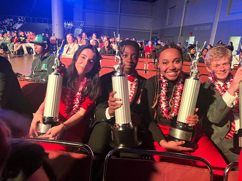 Ozark Red World Schools Champions from Springfield, Missouri Central Highschool: Trisha Tewari, Kwaku Asare-Bawuah, Imani Lwali, and August Keliboeker.