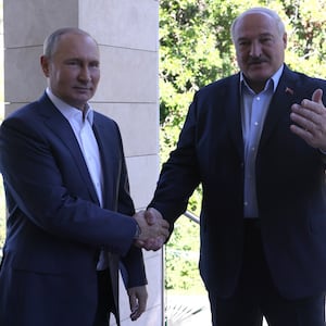 Alexander Lukashenko and Vladimir Putin meet in Sochi, Russia.