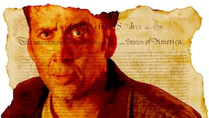 Nicolas Cage on top of the Declaration of Independence