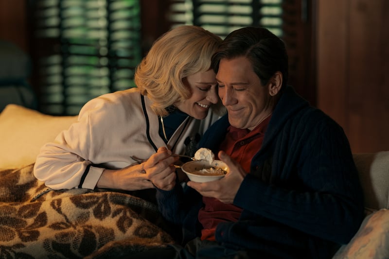 A photo still of Chloe Sevigny and Javier Bardem in 'Monsters: The Lyle and Eric Menendez Story'