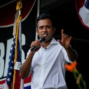 Republican presidential candidate and former biotech executive Vivek Ramaswamy speaks during the annual Labor Day Picnic