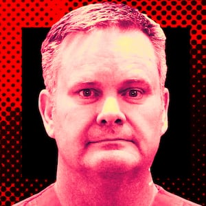 A photo illustration of Chad Daybell’s mugshot.