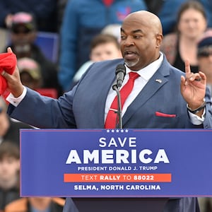 Mark Robinson speaks during former US President Donald Trump's rally.