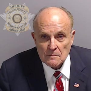 Rudy Giuliani seen in a booking photo from the Fulton County Jail