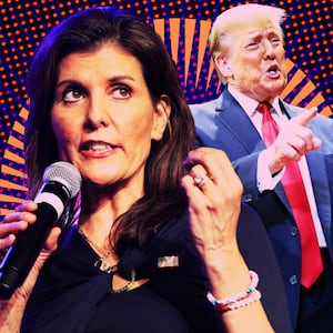 A photo illustration of Nikki Haley and Donald Trump.