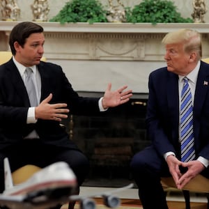 Ron DeSantis and Donald Trump at the White House on April 28, 2020.