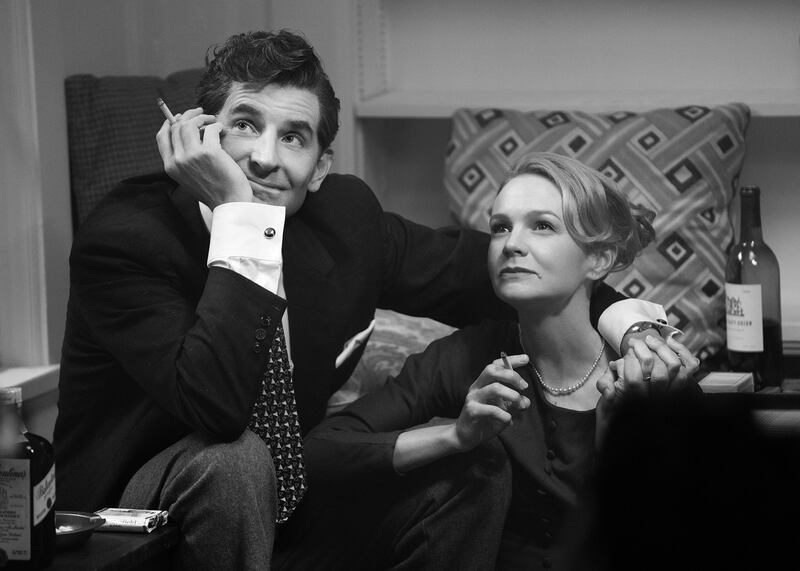 Bradley Cooper as Leonard Bernstein and Carey Mulligan as Felicia Montealegre in Maestro.