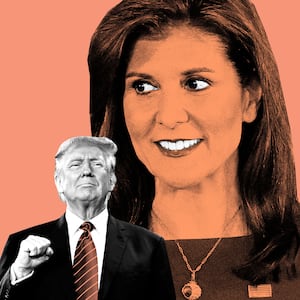 A photo illustration of Nikki Haley and Donald Trump