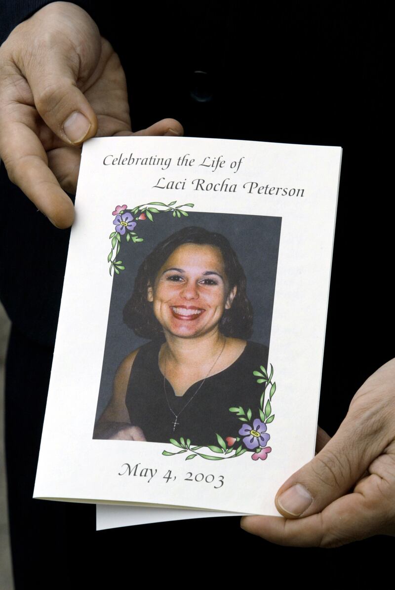 A program card from a memorial service for Laci Peterson and her unborn son 