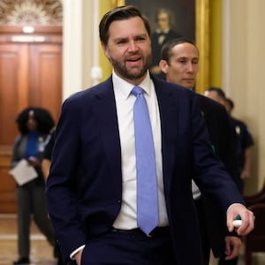 Former U.S. Rep. Matt Gaetz, President-elect Donald Trump's onetime nominee to be Attorney General, and Vice President-elect JD Vance arrive for meetings with Senators at the U.S. Capitol on November 20, 2024 in Washington, DC.