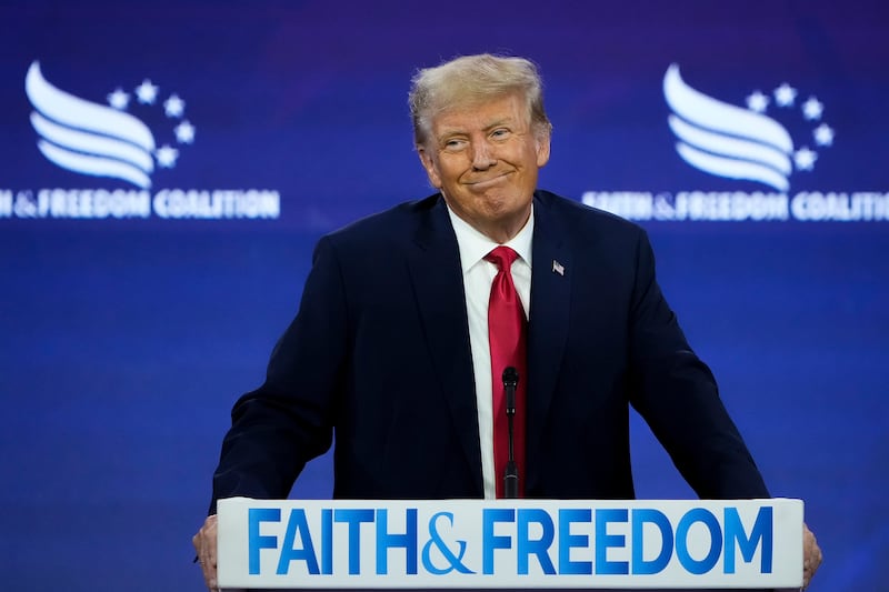 Republican presidential candidate former President Donald Trump speaks at the Faith and Freedom Road to Majority conference.