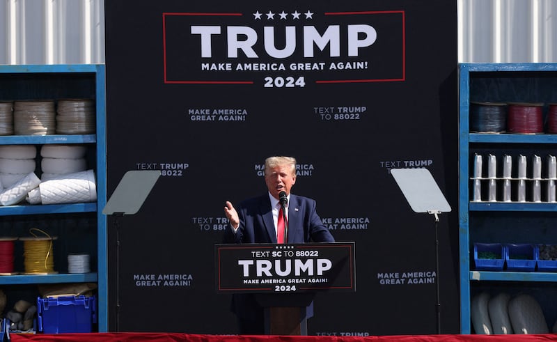 Former President Donald Trump speaks during a 2024 presidential election campaign event in South Carolina.