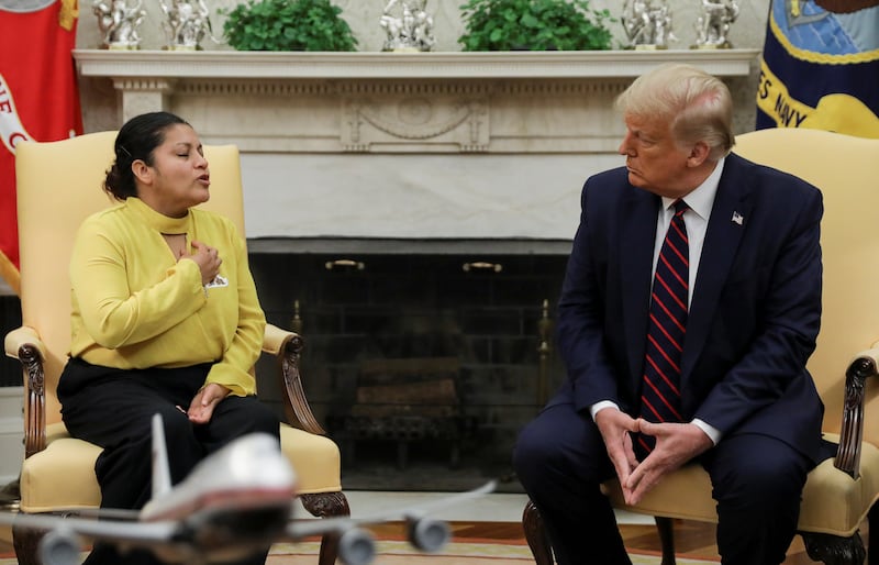 Donald Trump meets with Gloria Guillén, mother Vanessa Guillén at the White House.