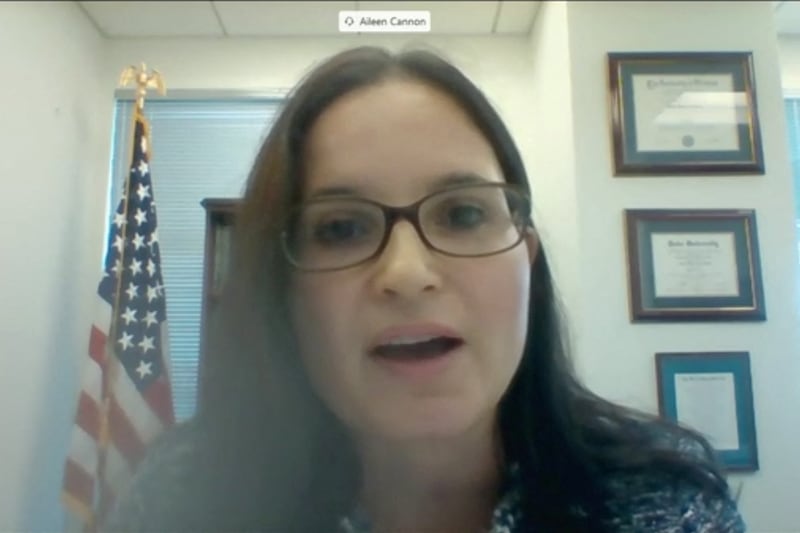 Aileen Cannon, the Florida judge initially assigned to oversee Donald Trump's classified documents case, answers questions during her nomination hearing by the U.S. Senate Committee on the Judiciary.