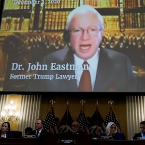 John Eastman, former attorney for former U.S. President Donald Trump, is seen speaking in a video.