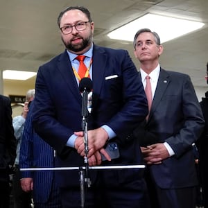 Jason Miller, former senior advisor to 2020 Trump campaign, speaks to members of the media after the Senate voted to acquit former President Trump during his impeachment trial in Washington, U.S. February 13, 2021.