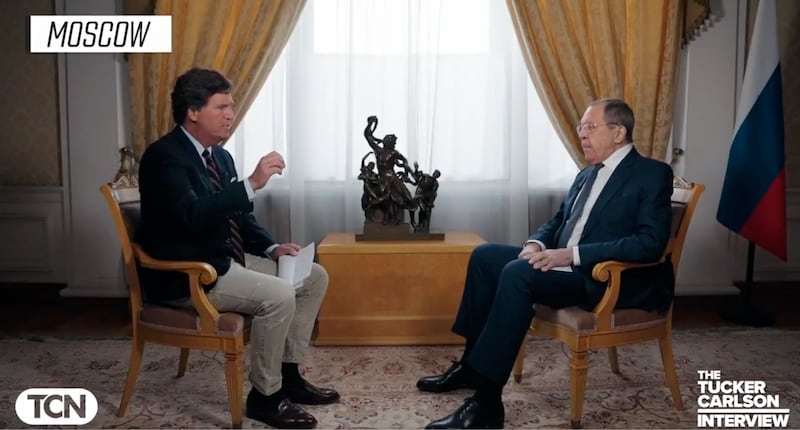 Tucker Carlson talking to Sergey Lavrov