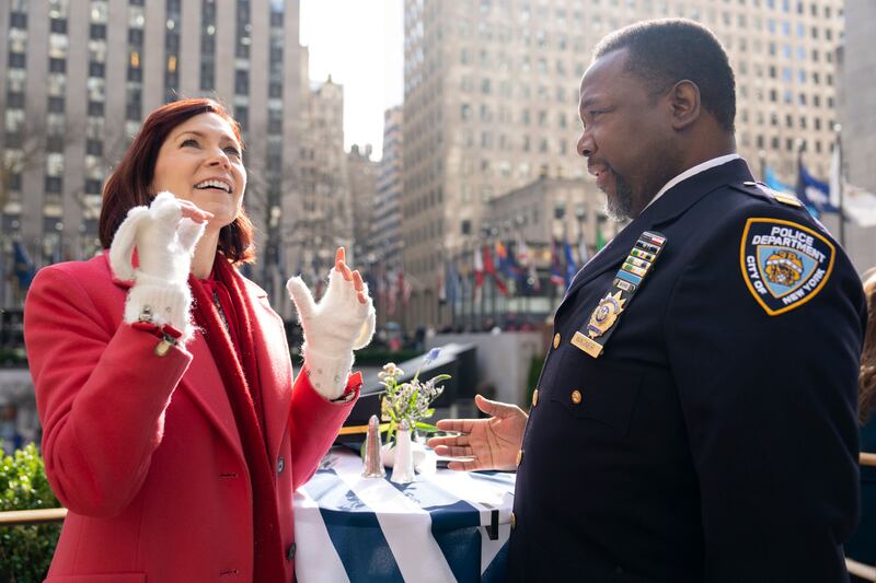 Carrie Preston stands next to Wendell Pierce in a still from ‘Elsbeth’