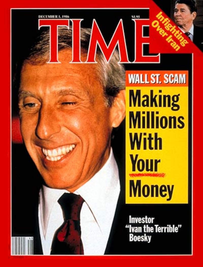 Time magazine cover that includes a photo of Ivan Boesky and text suggesting he’s a scammer.