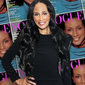  An illustration including a photo of Beverly Johnson and a Vogue Cover of Beverly Johnson