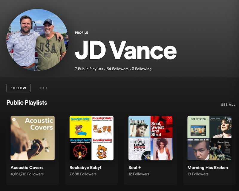 Picture of JD Vance’s Spotify Profile