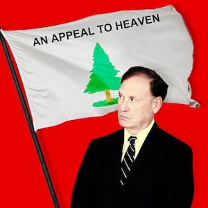 Justice Samuel Alito and a “An Appeal to Heaven” flag.