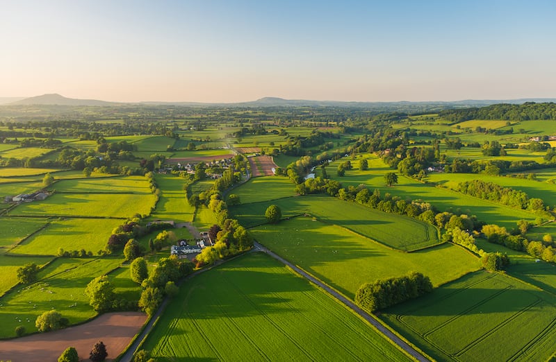 An aerial view over The Cotswolds, United Kingdom.