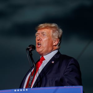 Former President Donald Trump speaks to his supporters during the Save America Rally at the Sarasota Fairgrounds in Sarasota, Florida