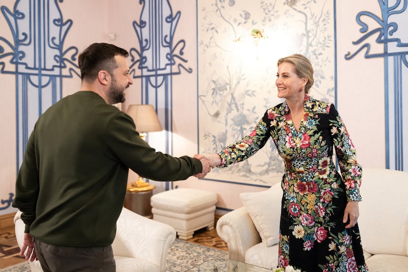 Ukraine's President Volodymyr Zelenskiy and Britain's Sophie, Duchess of Edinburgh meet, amid Russia's attack on Ukraine, in Kyiv, Ukraine, April 29, 2024.