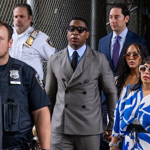 A photo of Jonathan Majors in Manhattan criminal court. 