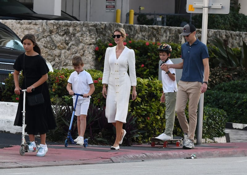 Ivanka Trump and Jared Kushner out for a walk with their children