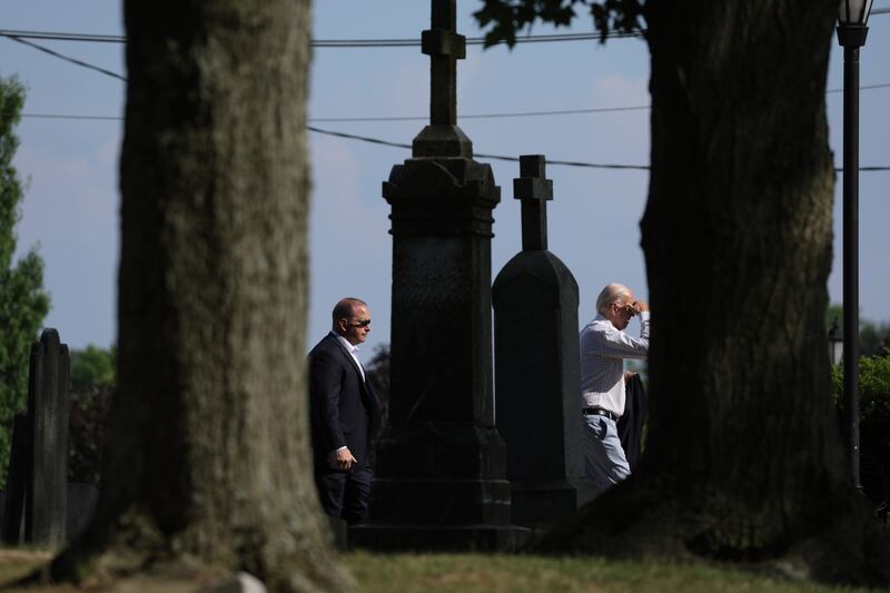 U.S. President Joe Biden arrives at St. Joseph on the Brandywine Roman Catholic Church for a mass on July 6, 2024 in Wilmington, Delaware.