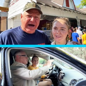 A collage of Tim Walz and his daughter Hope.