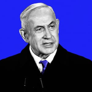 An illustration including a photo Israel's Prime Minister Benjamin Netanyahu