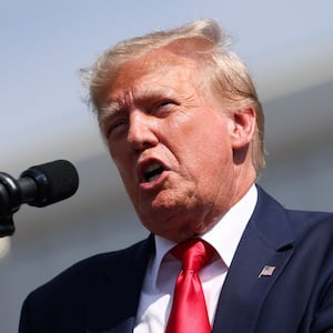 Former U.S. President and Republican presidential candidate Donald Trump speaks during a 2024 presidential election campaign event at Sportsman Boats in Summerville, South Carolina