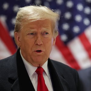 Former President Donald Trump speaks during a press conference at one of his properties after attending a hearing in his criminal court case on charges stemming from hush money paid to a porn star