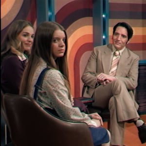 Laura Gordon, Ingrid Torelli, David Dastmalchian, and Ian Bliss in Colin Cairnes and Cameron Cairnes’ LATE NIGHT WITH THE DEVIL.