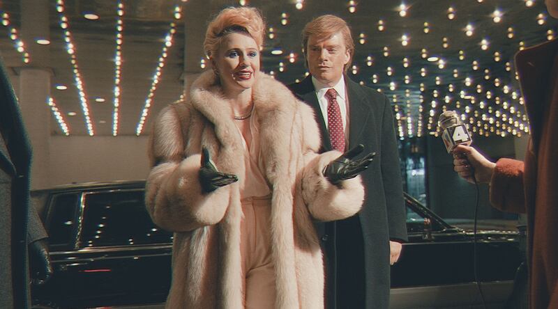 Maria Bakalova as Ivana Trump and Sebastian Stan as Donald Trump in The Apprentice.