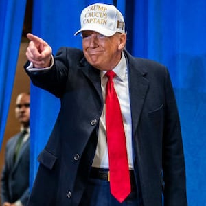 Republican presidential candidate former president Donald Trump walks out to speak at a campaign rally held at Simpson College in Indianola, Iowa on Sunday, January 14, 2023. 