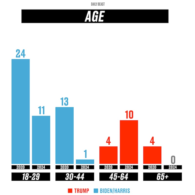 Demographic breakdown of election 2020 vs 2024