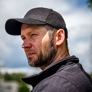 A portrait of the Chernobyl nuclear power plant night shift supervisor Oleksiy Shelestiy on May 28, 2022, during the Russian invasion of Ukraine.