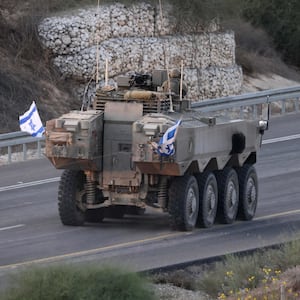 An Israeli tank heads toward the Gaza border. 