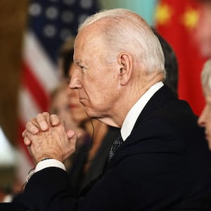 A photograph of US President Joe Biden during a meeting with Chinese President Xi Jinping at the APEC Leader's week in California on November 25, 2023.