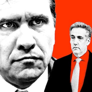 A photo illustration of Michael Cohen and Todd Blanche.