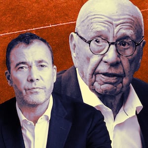 A photo illustration of WaPo’s Will Lewis and Rupert Murdoch