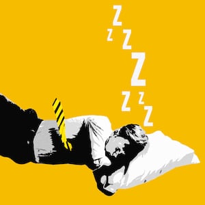 A photo illustration that includes an image of a Businessman Sleeping. 