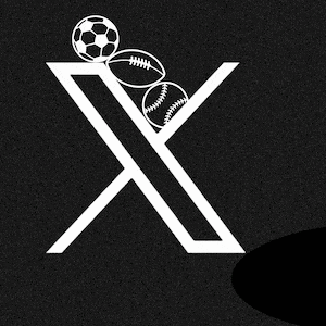  A photo illustration showing the X (formerly Twitter logo) with sports equipment rolling off it.