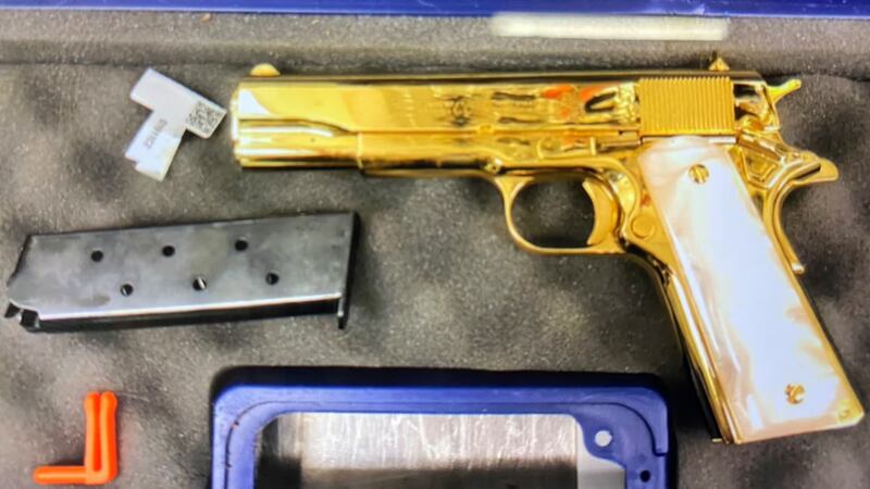 The gold-plated gun retrieved from Liliana Goodson's luggage in Sydney, Australia, in April 2023.