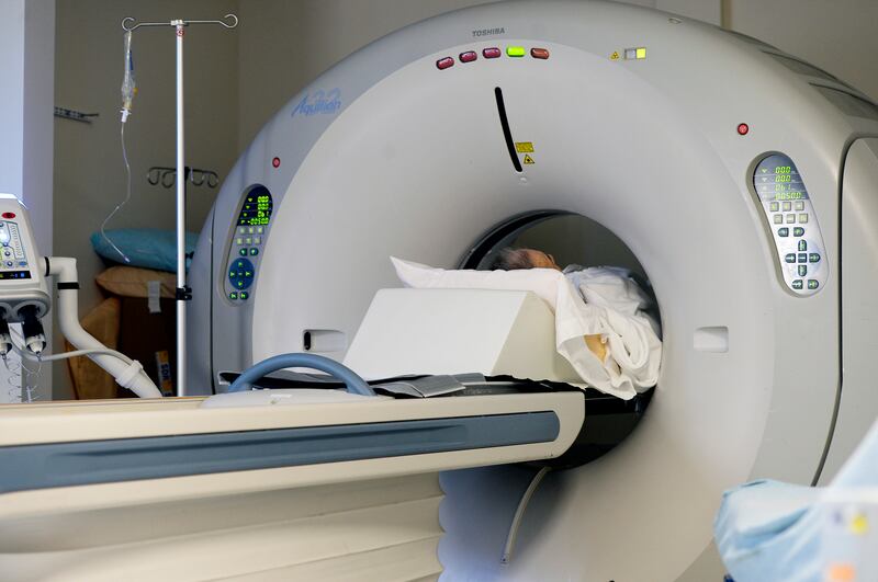 A patient in a CT scanner